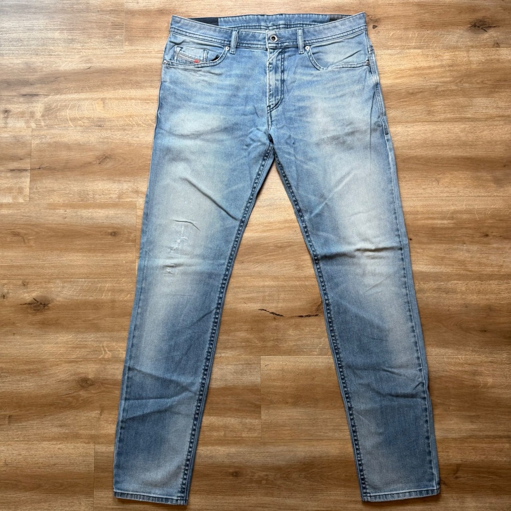 Diesel Thommer Slim Jeans Mens 36x34 Blue Light Wash Distressed Denim 0853P